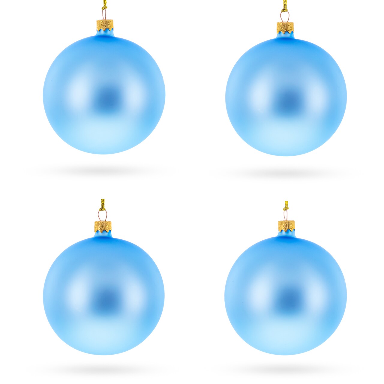 Set Of 4 Light Matte Blue Glass Ball Christmas Ornaments 4 Inches